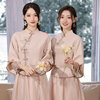中式伴娘服2024小个子，姐妹团礼服中国风旗袍，汉服大码伴娘裙女