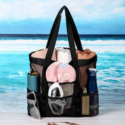 跨境镂空网沙滩包单肩手提旅行洗漱包健身游泳收纳包8口袋海滩袋