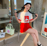 女童T恤+红色爱心裙套装亲子装夏季Y7韩系母女装网红立体兔子短裙