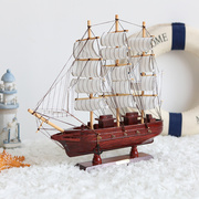 一帆风顺船摆件帆船模型松木质，木制木工地中海，装饰品摆设仿真木船