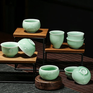 青瓷品茗杯陶瓷茶杯单杯功夫茶具小茶杯家用喝茶杯子单个茶碗茶盏