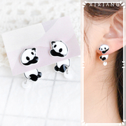 原创大熊猫耳环分体式设计耳钉女纯银针耳夹无耳洞小巧可爱萌