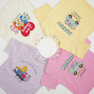 韩国童装夏女童短袖T恤纯棉小熊印花韩版女童休闲可爱体恤短袖衫