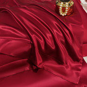 结婚床上用品真丝贡缎四件套，婚庆大红色婚房喜被床单被罩婚礼被套