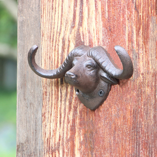 田园复古朴做旧欧式铸铁艺庭院，创意墙壁动物牛头衣帽钩装饰挂钩