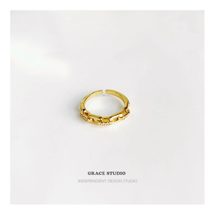 gs巴黎街头欧美风，设计感链条锆石戒指，女网红戒指小众ins指环