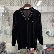 紫马61052023秋季时尚八分袖v领高端金丝绒打底衫女装上衣