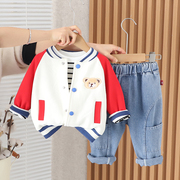 婴儿衣服春季运动小熊棒球服三件套装一2周岁3男宝宝洋气春秋装潮
