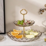 水晶玻璃果盘双层水果点心蛋糕干，果盘创意轻奢家用酒店餐厅果盘