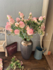 单枝油画玫瑰仿真花餐桌卧室摆件，珍珠玫瑰假花高品质奶油粉玫瑰花