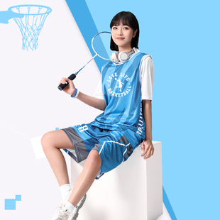高中生篮球服女假两件球服女款套装初中生高颜值女神运动球衣短袖