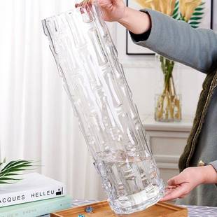特大号落地大花瓶，摆件客厅高档水晶玻璃花瓶，家用转运竹富贵竹花瓶