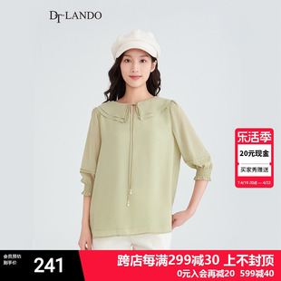 DTLANDO雪纺衫女装24春复古甜美双层系带娃娃领袖口衬衫上衣