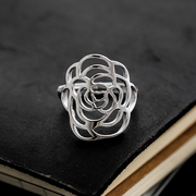 食指戒指925纯银玫瑰镂空潮人时尚，活口可调节宽指环女精致日韩风