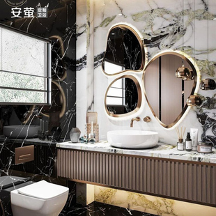 现代轻奢岩板浴室柜高端定制实木洗漱台上盆卫生间洗手脸面池组合