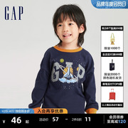 gap男幼童春秋logo纯棉，长袖t恤洋气儿童装，微弹舒适运动上衣753648