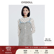 eyedoll商场同款23秋季时尚，百搭拼接小香风吊带连衣裙