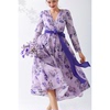 美妃紫色桑蚕丝真丝法式气质，显瘦长袖连衣裙，2023春夏季女长裙
