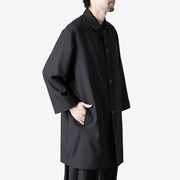 gaostudios春季中长款九分袖风衣男黑色，极简日系宽松大衬衫式外套