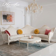 赫莎法式田园风转角布艺沙发，组合实木提花布艺，欧式客厅家具p6
