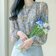 春季女装韩版批发时尚，气质甜美宽松衬衣，清新长袖雪纺碎花衬衫