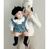 ins2024春季韩版婴幼儿娃娃领长袖上衣+圆点背带三角哈衣2件套装