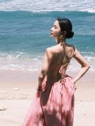 粉色三亚甜美海边度假沙滩裙女夏季小个子设计感吊带裙连衣裙露背