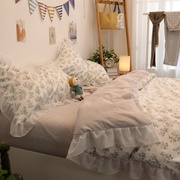 ins韩式花边款小碎花，三件套纯棉田园床单，被套1.8米全棉床上四件套