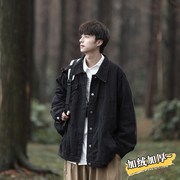 黑色牛仔外套男款冬季加绒加厚日系cityboy工装夹克潮牌痞帅棉服