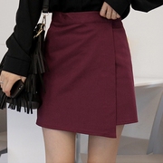 2021秋冬季女韩版百搭直筒，a字半身裙酒红色，高腰包(高腰包)臀一字短裙