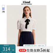 Eland衣恋时尚短袖衬衫女甜美风泡泡袖娃娃领衬衣夏季