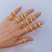 3D硬金黄金情侣戒指男女款足金素圈磨砂指环纯金光圈对戒