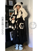 可爱卡通熊猫珊瑚绒睡衣，冬季女款2024加绒保暖家居服毛绒套装