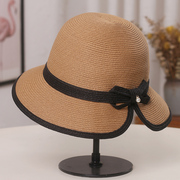 草帽女夏季遮阳帽出游防晒太阳帽可折叠防紫外线优雅蝴蝶结渔夫帽