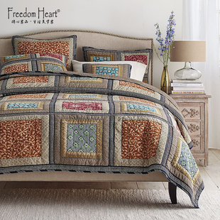 出口美式风格全棉手工，拼布绗缝被床盖空调，被床单床上用品三件套