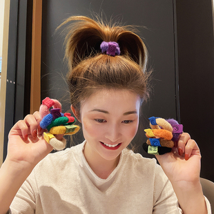 韩国粗皮套女头绳彩色发圈高弹力(高弹力)皮筋，马尾扎头发橡皮筋发绳儿童