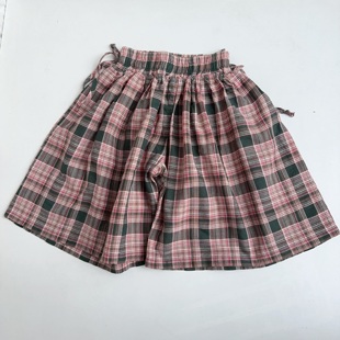 100-140码薄软韩国夏季女童，裙裤清凉透气格仔，纯棉休闲儿童短裤