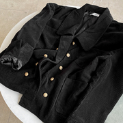 1.3斤灯芯绒双排扣翻领黑色外套，秋季淑女上衣，时尚休闲洋气g¥18