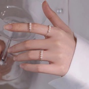 925纯银珍珠戒指素圈女食指戒指环，夏小众(夏小众)设计感开口尾戒