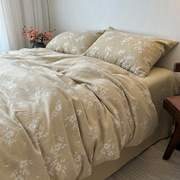 法式复古/全棉15%亚麻提花被套四件套纯色床单纯棉文艺范四季床品
