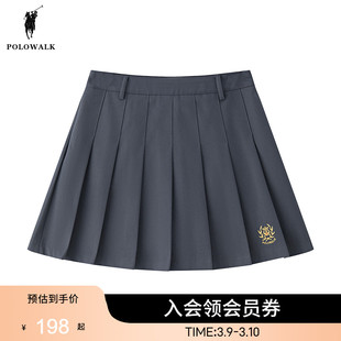 POLOWALK灰色百褶裙女士2023秋季质感学院风纯色小个子JK短裙