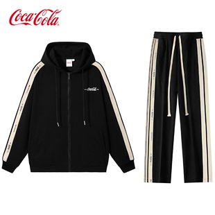 Coca-Cola/可口可乐 休闲运动套装秋季开衫卫衣直筒裤情侣两件套