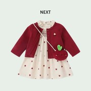 英国next女童新年裙子套装宝宝儿童，衣服红色3岁5小童两件套裙春秋