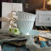 轻奢描金骨瓷咖啡杯碟套装欧式创意花茶杯家用茶具托盘杯架礼盒装