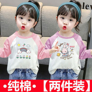 纯棉女童长袖t恤2024儿童，春秋款上衣，韩版中小童女宝宝打底衫