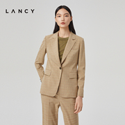 lancy朗姿2023春季格子，西服外套女平驳领收腰高级感女士西装