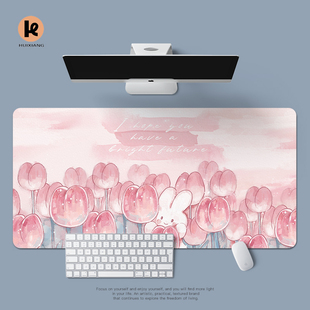 玫瑰兔皮革鼠标垫大号防水耐脏办公桌垫书桌垫笔记本电脑键盘垫