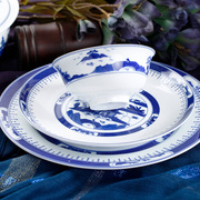 景德镇中式青花瓷碗套装餐具，高档宫廷骨瓷，定制收藏陶瓷56头