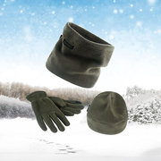 冬季帽子围脖手套抓绒三件套男专业足球运动帽保暖套装护耳滑雪帽