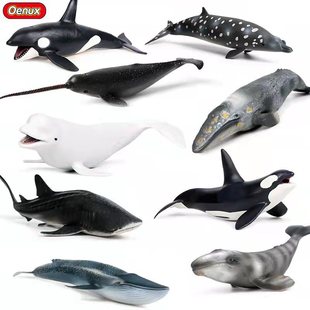 儿童仿真动物玩具鲸鱼海洋模型蓝鲸座头鲸抹香鲸虎鲸白鲸独角鲸